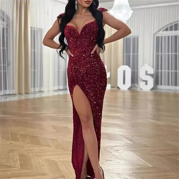 Vestido de Festa Formal e Sexy de Alta Qualidade para Mulheres – Longo, de Luxo e com Lantejoulas (Atacado)