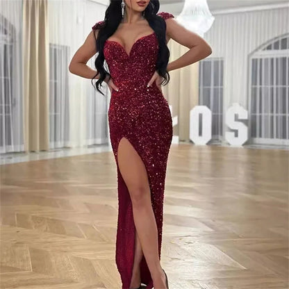 Vestido de Festa Formal e Sexy de Alta Qualidade para Mulheres – Longo, de Luxo e com Lantejoulas (Atacado)
