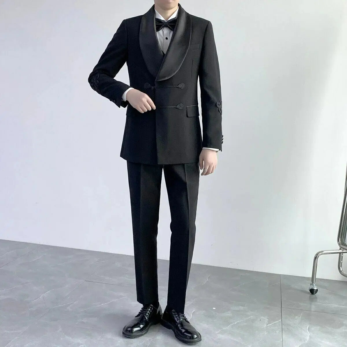 Ternos masculinos traje homme lapela larga fino ajuste casamento noivo baile formal blazer feito sob medida 2 peças preto personalizado