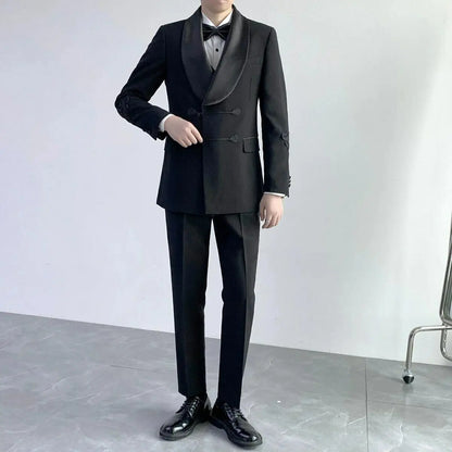 Ternos masculinos traje homme lapela larga fino ajuste casamento noivo baile formal blazer feito sob medida 2 peças preto personalizado