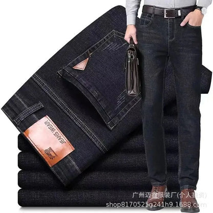 Calça Jeans Masculina Plus Size de Alta Elasticidade, Corte Reto e Largo, Cintura Média-Alta (Atacado)