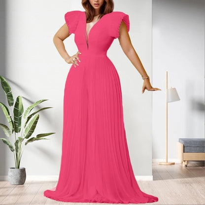 Macacão Feminino Plus Size de Verão, Elegante, Liso e com Decote em V