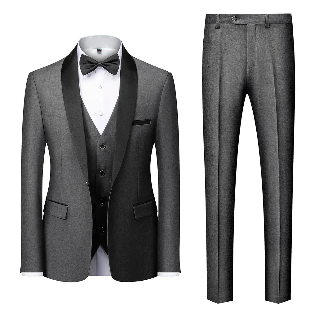 Grooms Single Breasted 3-Piece Suit Shawl Lapel Collar Dress Formal Men's Suit for Wedding Dinner