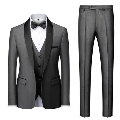 Grooms Single Breasted 3-Piece Suit Shawl Lapel Collar Dress Formal Men's Suit for Wedding Dinner