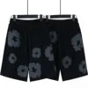 Conjunto Masculino de 2 Peças (Camiseta e Shorts) em Jeans com Estampa de Guirlanda em Relevo (3D Puff) e Detalhes Rasgados – Estilo Streetwear Americano (100% Algodão)
