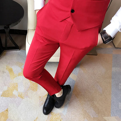 Calças masculinas de primavera e verão, calças brancas puras da moda, calças casuais de negócios simples estilo japonês da moda