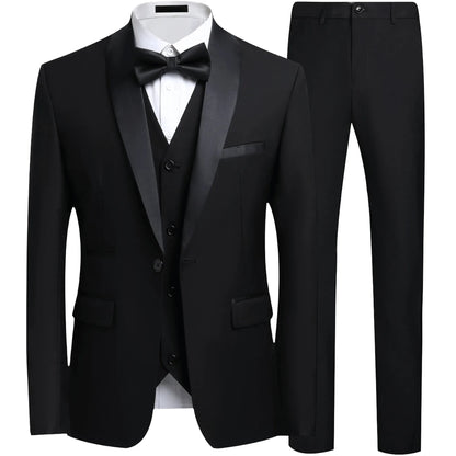 Suit Set Mens Korean-style Slim-fit Groom Wedding Dress Business Formal Three-piece