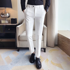 Calças masculinas de primavera e verão, calças brancas puras da moda, calças casuais de negócios simples estilo japonês da moda