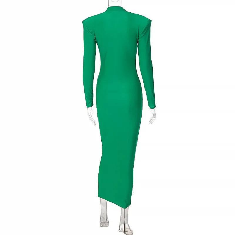 Vestido midi de gola alta, justo ao corpo, para outono e inverno, feminino, casual, manga longa, tamanhos P, M, G e plus size. Vestido slim elástico, preto, azul e verde.
