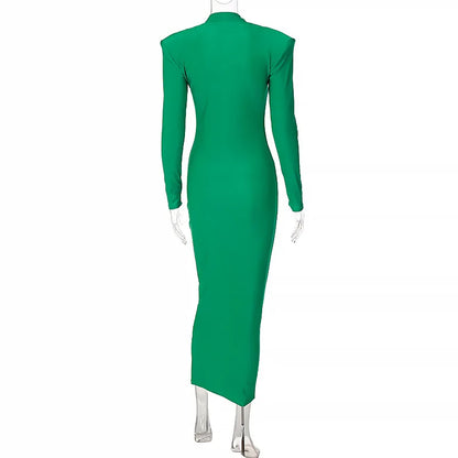 Vestido midi de gola alta, justo ao corpo, para outono e inverno, feminino, casual, manga longa, tamanhos P, M, G e plus size. Vestido slim elástico, preto, azul e verde.
