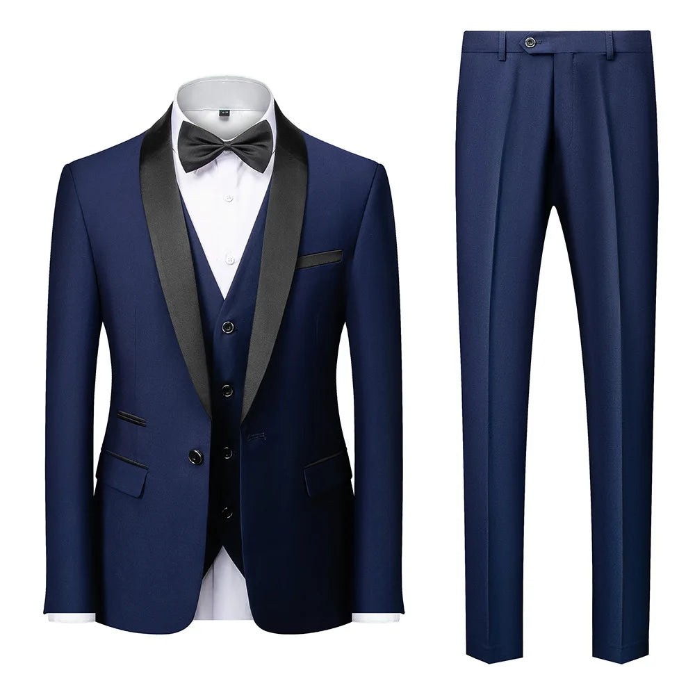 Grooms Single Breasted 3-Piece Suit Shawl Lapel Collar Dress Formal Men's Suit for Wedding Dinner