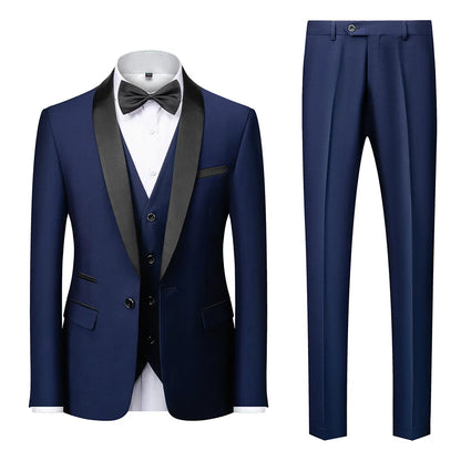 Grooms Single Breasted 3-Piece Suit Shawl Lapel Collar Dress Formal Men's Suit for Wedding Dinner