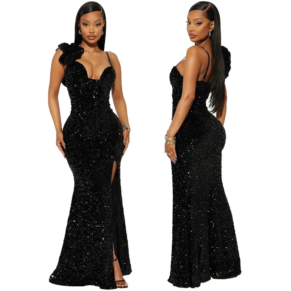 Vestido de Festa Formal e Sexy de Alta Qualidade para Mulheres – Longo, de Luxo e com Lantejoulas (Atacado)