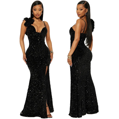 Vestido de Festa Formal e Sexy de Alta Qualidade para Mulheres – Longo, de Luxo e com Lantejoulas (Atacado)