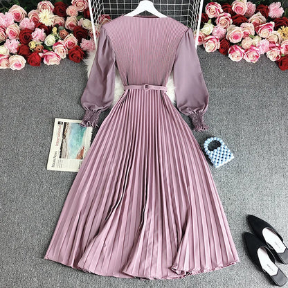 Pleated Dress Pleat and Waisted Slimming Elegant Slightly Mature Style Women's Clothing Spring New Premium Long Casual Dress