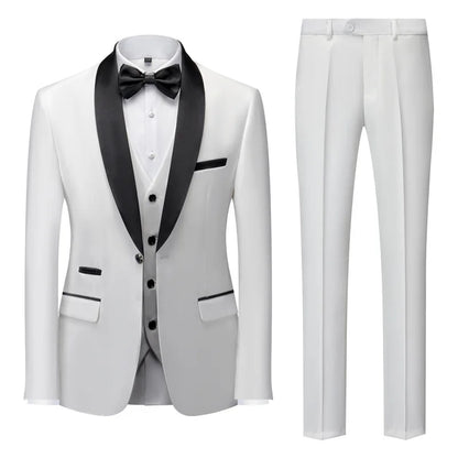 Grooms Single Breasted 3-Piece Suit Shawl Lapel Collar Dress Formal Men's Suit for Wedding Dinner