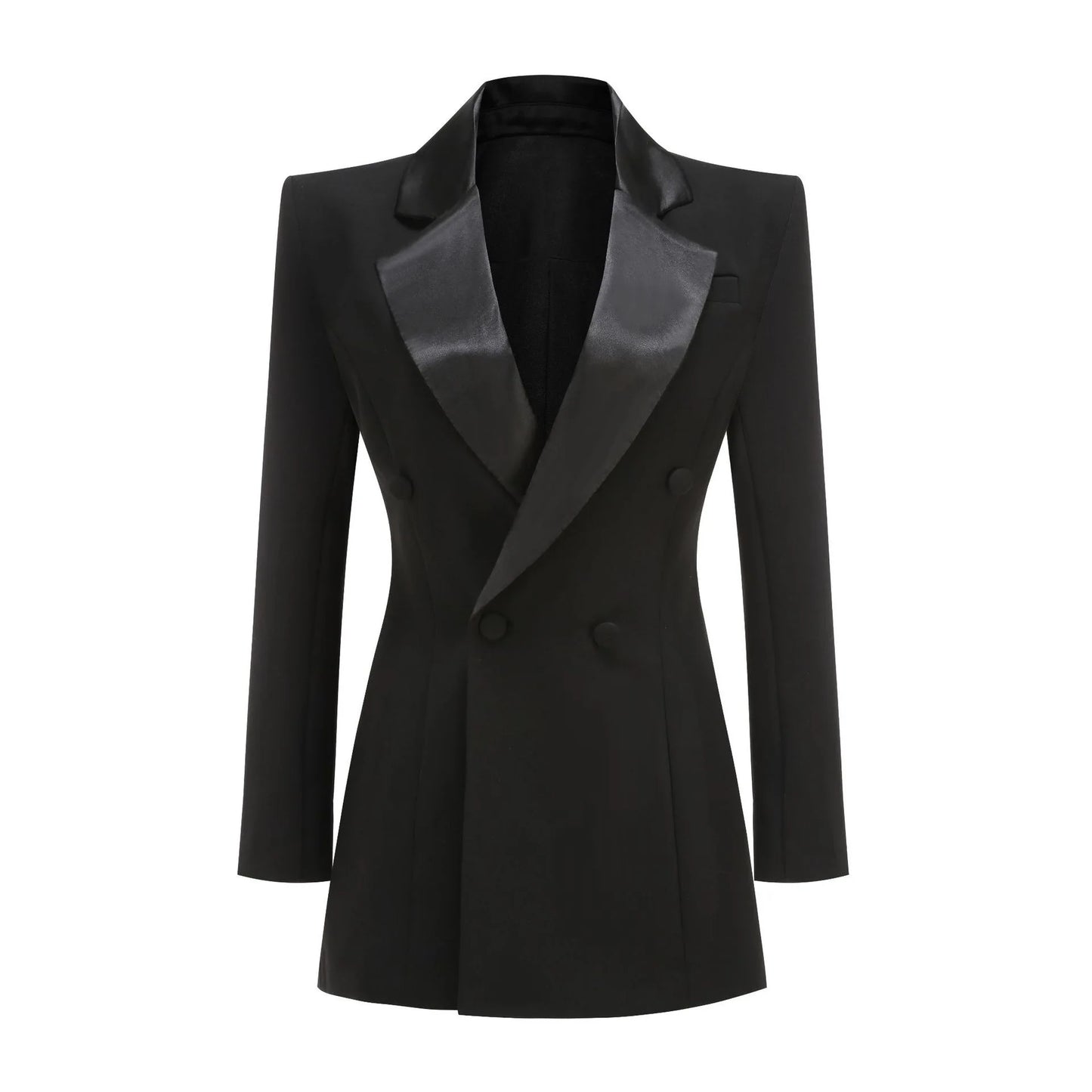 Novo Blazer Feminino Sexy com Decote em V Profundo, Corte Regular, Manga Longa, Preto, Detalhe de Botões e Design Elegante. 100%