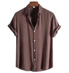 Men Cotton Blend Shirt Summer Short Sleeve Lapel Collar Button Solid Color New Fashion Clothes for Men Tops Casual Shirts