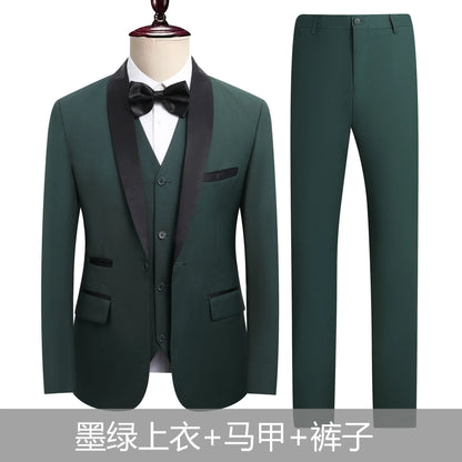 Shengqiu Aristocratic 2025 Summer Wedding Suit Groom High-end Business Casual Men's Slim-fit Three-piece