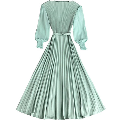 Pleated Dress Pleat and Waisted Slimming Elegant Slightly Mature Style Women's Clothing Spring New Premium Long Casual Dress