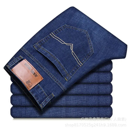 Calça Jeans Masculina Plus Size de Alta Elasticidade, Corte Reto e Largo, Cintura Média-Alta (Atacado)