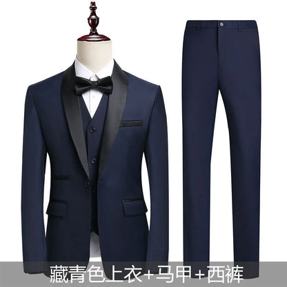 Shengqiu Aristocratic 2025 Summer Wedding Suit Groom High-end Business Casual Men's Slim-fit Three-piece