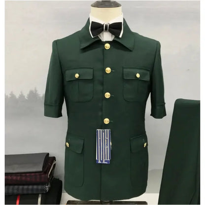 Conjunto de Terno Masculino Estilo Safári Marrom (2 Peças): Blazer de Verão Manga Curta e Calça – Ideal para Casamentos, Noivos, Festas e Eventos – Modelagem Regular Fit