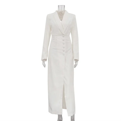 Vestido de festa feminino para primavera/outono, modelo novo, com decote em V, mangas compridas, cintura alta e fenda.
