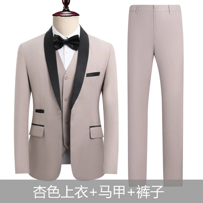 Shengqiu Aristocratic 2025 Summer Wedding Suit Groom High-end Business Casual Men's Slim-fit Three-piece