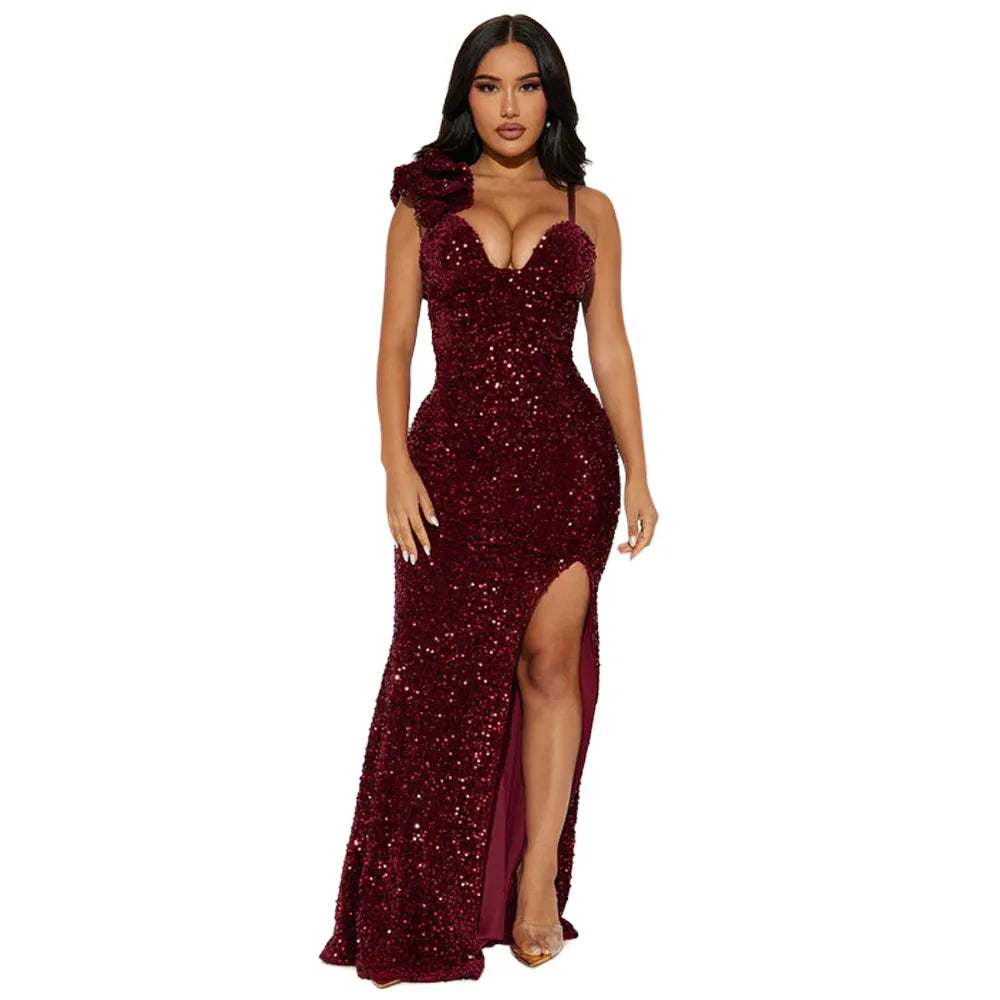 Vestido de Festa Formal e Sexy de Alta Qualidade para Mulheres – Longo, de Luxo e com Lantejoulas (Atacado)