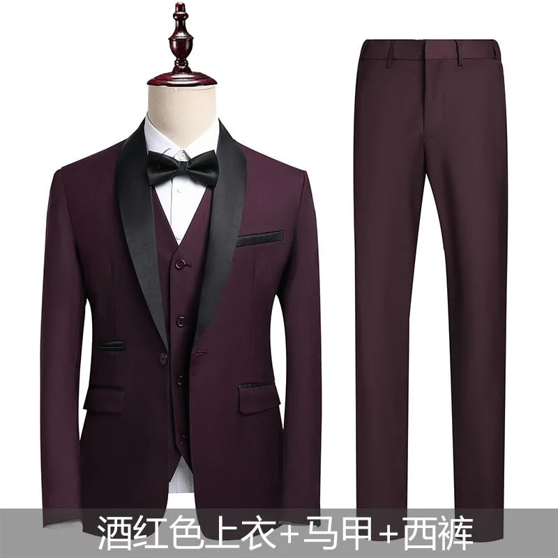 Shengqiu Aristocratic 2025 Summer Wedding Suit Groom High-end Business Casual Men's Slim-fit Three-piece