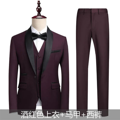 Shengqiu Aristocratic 2025 Summer Wedding Suit Groom High-end Business Casual Men's Slim-fit Three-piece