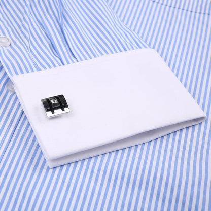 Camisa masculina clássica francesa com punhos listrados, bolso único, ajuste padrão, camisas de casamento de manga comprida (abotoaduras incluídas)