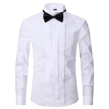 French Cuff Sleeves Party Dinner Wedding White Tuxedo Shirt With Bow Tie