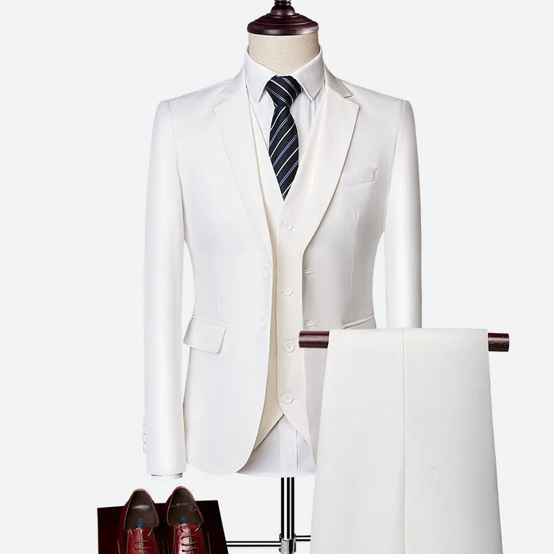 EUR US Size XS-3XL Luxury 3piece Men's Wedding Suit Slim Solid Color Business Office Suit Sets Large Size Blazer+pants +vest