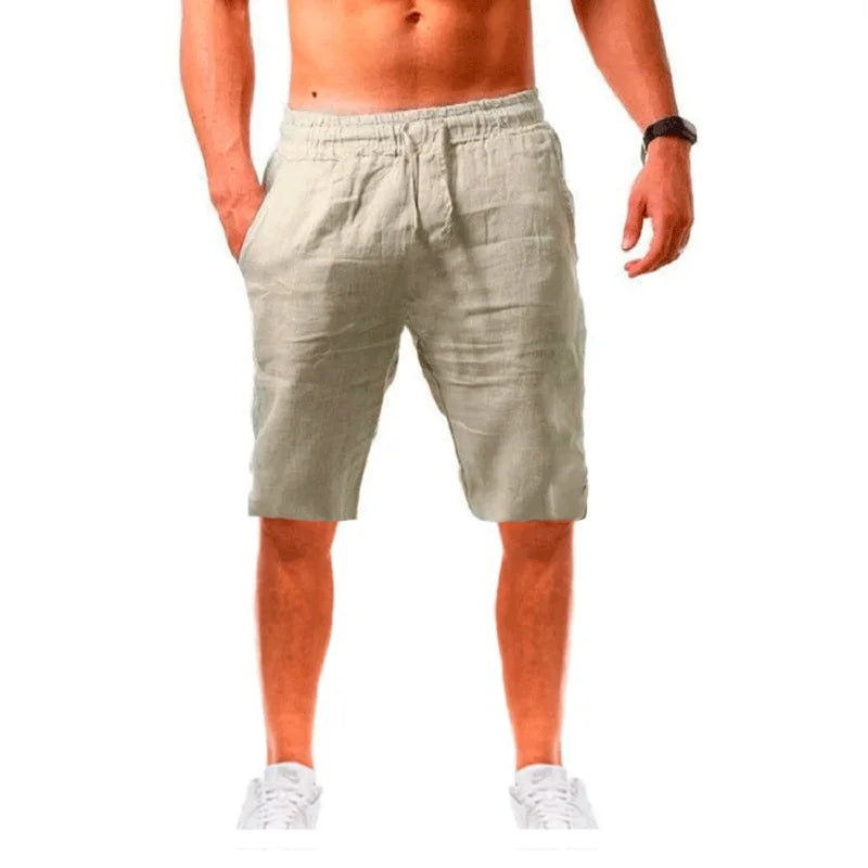 Calções de linho e algodão para homem, novos, respiráveis, de cor sólida, para o verão, ideais para fitness e uso urbano, tamanhos S-3XL