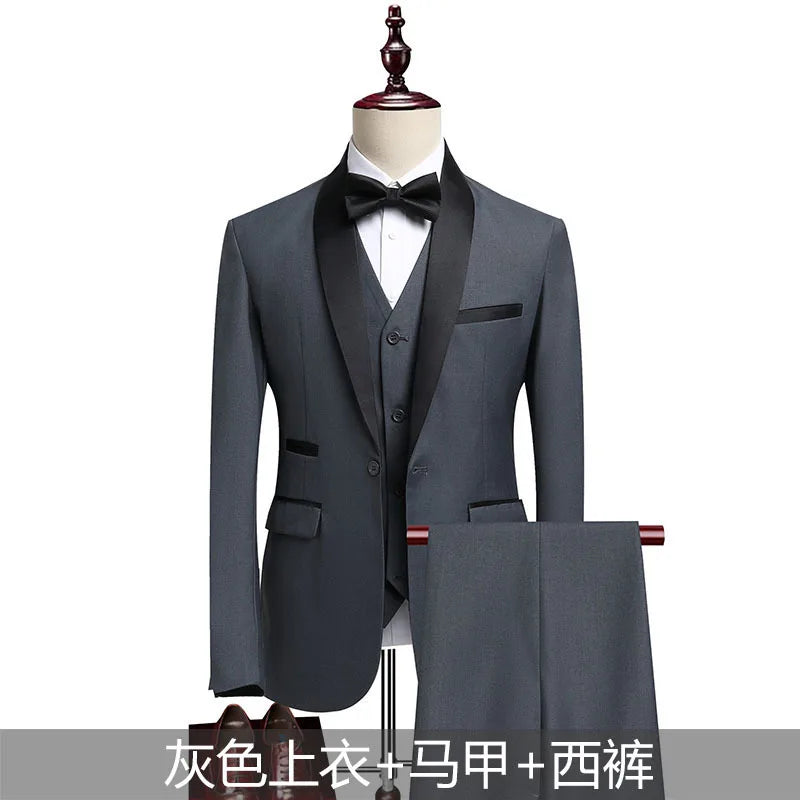 Shengqiu Aristocratic 2025 Summer Wedding Suit Groom High-end Business Casual Men's Slim-fit Three-piece
