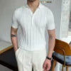 Camisa Polo Masculina de Manga Curta e Malha Fina em Cor Sólida – Novidade de Verão