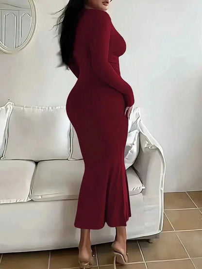 Novo vestido feminino sereia de corte reto para outono e inverno na Europa e nos Estados Unidos.