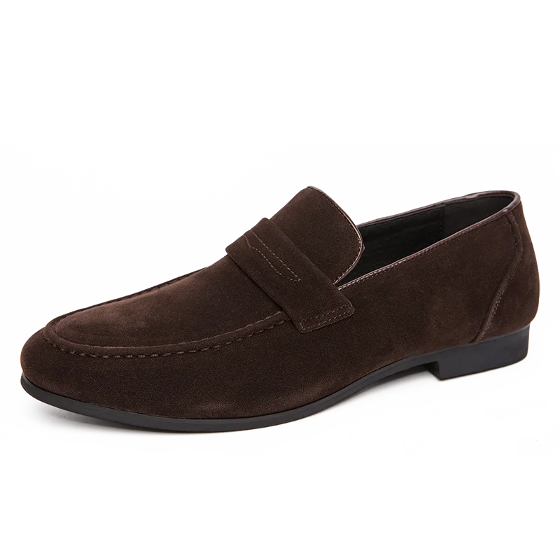 Mocassins sociais de couro camurça PU, tamanhos grandes 39 a 46, bico fino, para uso formal no escritório.