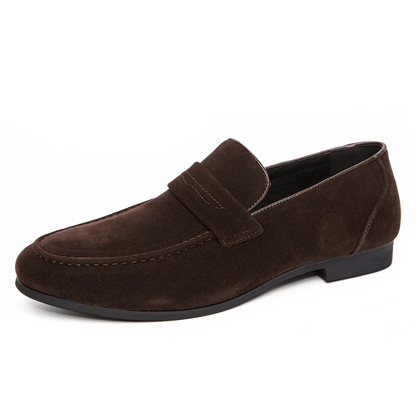 Mocassins sociais de couro camurça PU, tamanhos grandes 39 a 46, bico fino, para uso formal no escritório.