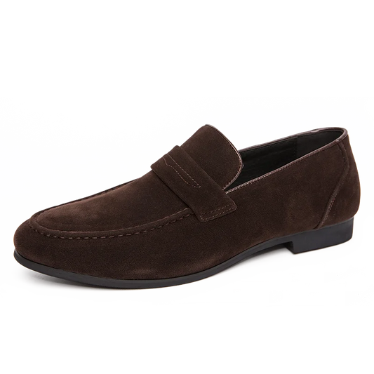 Mocassins sociais de couro camurça PU, tamanhos grandes 39 a 46, bico fino, para uso formal no escritório.