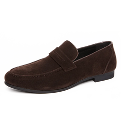 Mocassins sociais de couro camurça PU, tamanhos grandes 39 a 46, bico fino, para uso formal no escritório.