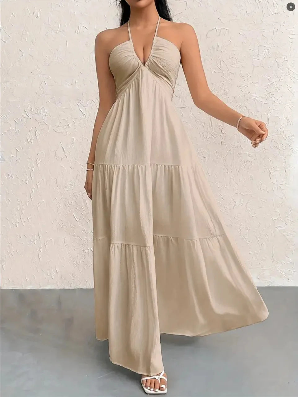 BR6703 Vestido Longo Feminino Estilo Boho – Decote em V Profundo, Ombros à Mostra, Cintura Alta e Cinto – Ideal para Casamentos e Festivais (Campeão de Vendas)
