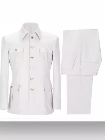 Conjunto de Terno Masculino (Atacado): Túnica e Calça Slim Fit – 2 Peças para Casamento na Praia ou Eventos Formais (Smoking de Manga Curta, Tamanhos XS-5XL)