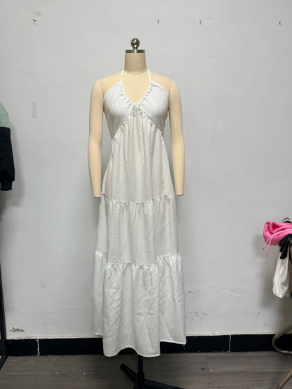 Vestido de Praia Feminino – 4 Cores – Decote em V, Sem Mangas, Longo (Maxi), Tamanho Plus Size – P ao GG (S-2XL)