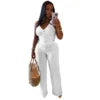 Conjunto feminino casual de duas peças: blusa frente única com amarração, botões e cor sólida + calça soltinha (tendência de verão)