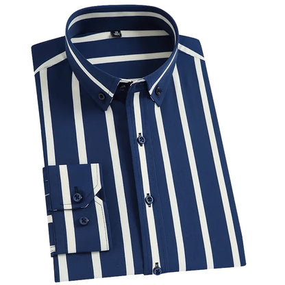 Men's Classic Stripe Satin Long Sleeve Shirt Breathable Business Office Dress for Autumn Season
