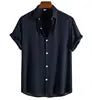 Men Cotton Blend Shirt Summer Short Sleeve Lapel Collar Button Solid Color New Fashion Clothes for Men Tops Casual Shirts