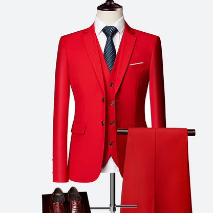 EUR US Size XS-3XL Luxury 3piece Men's Wedding Suit Slim Solid Color Business Office Suit Sets Large Size Blazer+pants +vest
